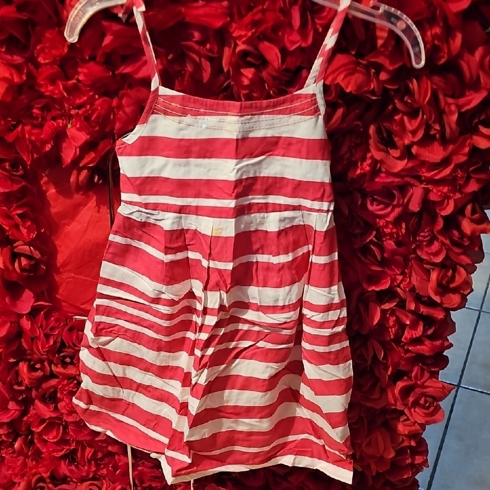 Children's Place Pink and White Striped Dress Size 6X/7(Sm. Stain On Front)